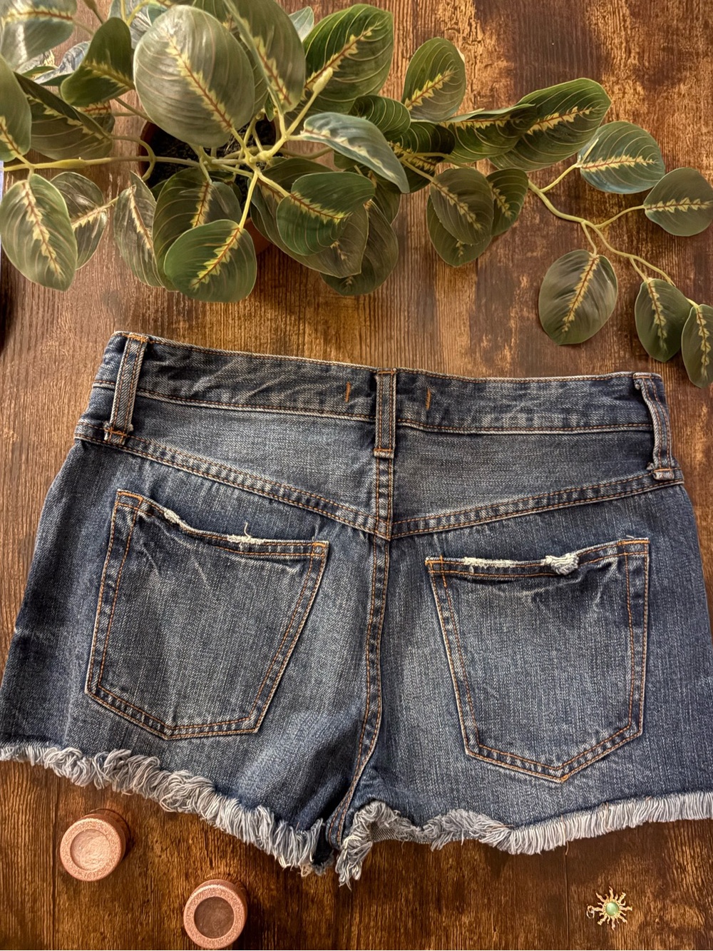 Free People Distressed Blue Denim Cutoff Shorts - Picture 3 of 5